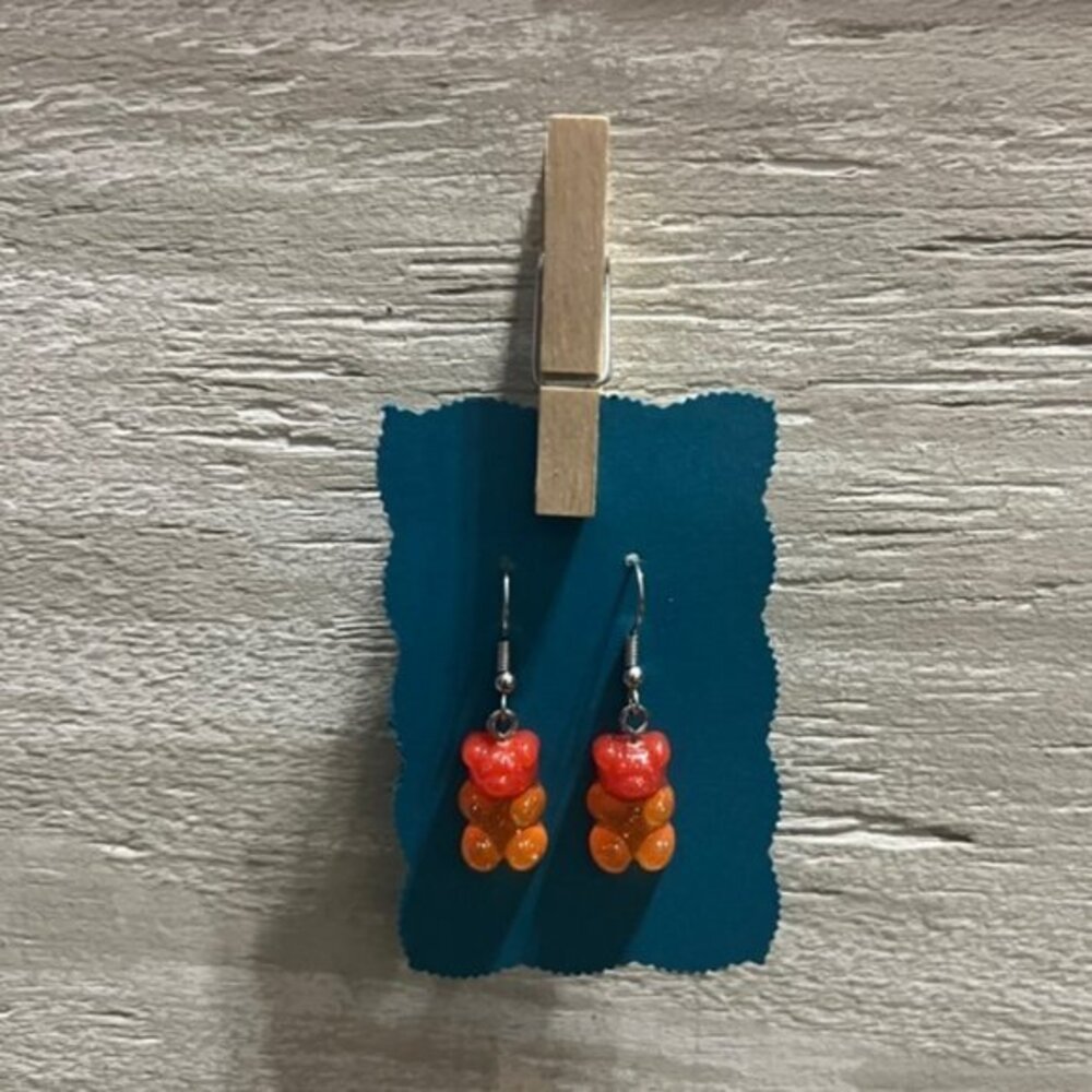 New Red & Orange Resin Gummy Bear Hanging Earrings